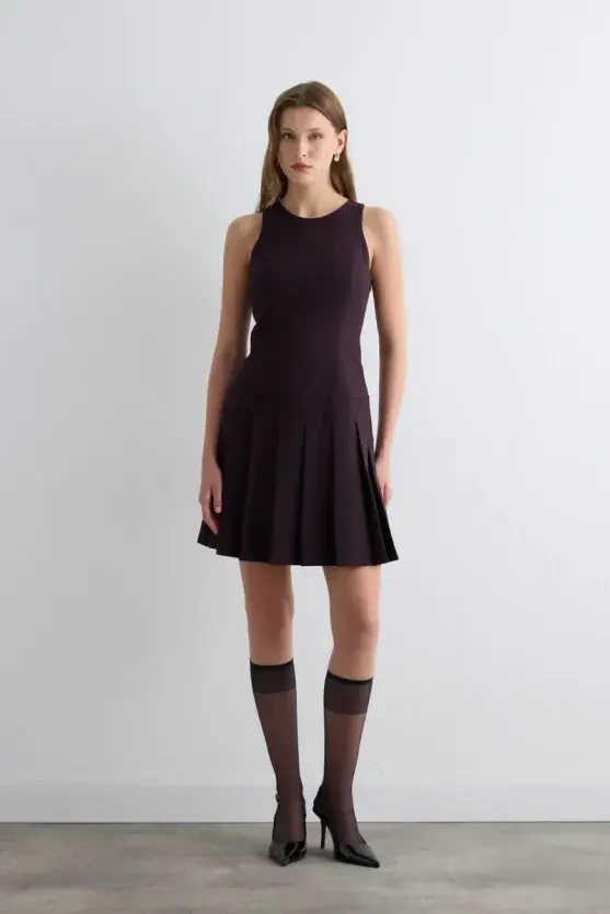 Striped Pinafore Dress - Plum - 2