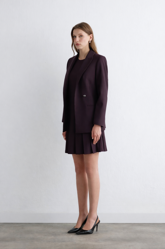 Striped Pinafore Dress - Plum - 3