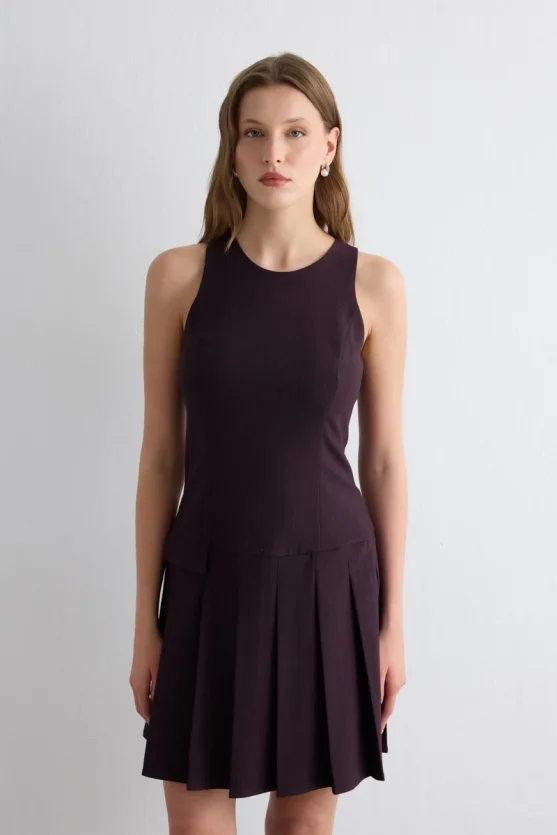 Striped Pinafore Dress Plum - 4