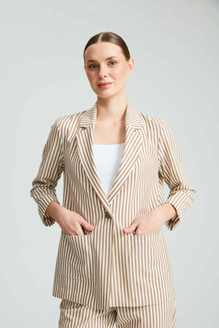 Striped Relaxed Cut Jacket - Beige Beige