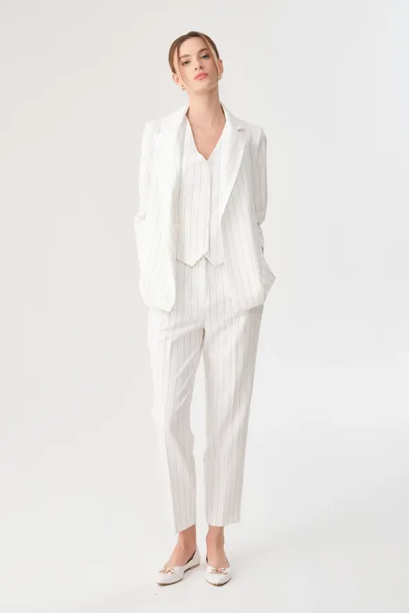 Striped Relaxed Cut Jacket - White - 2