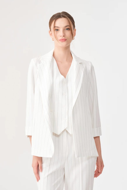 Striped Relaxed Cut Jacket - White White