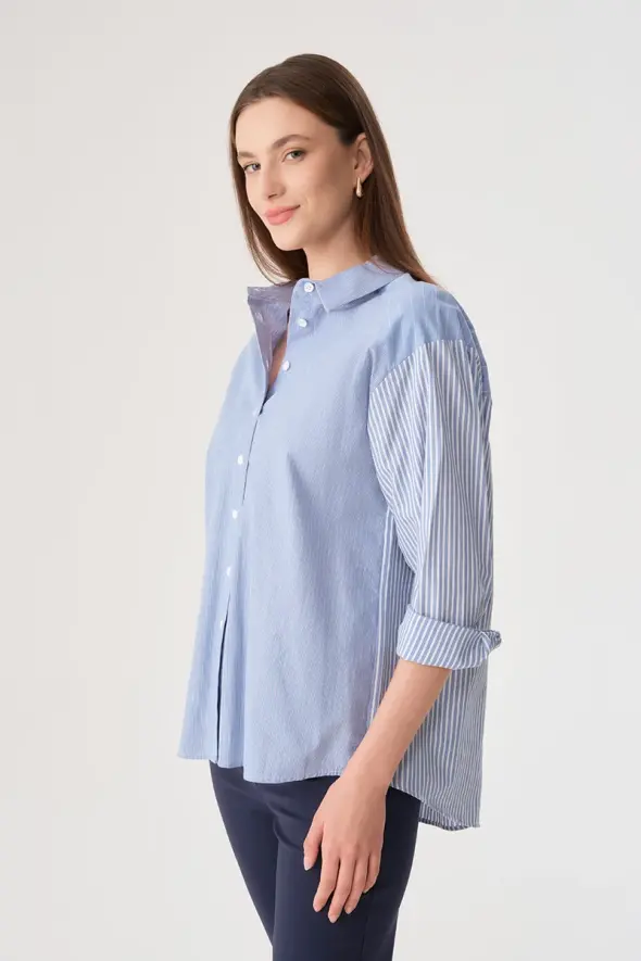 Striped Relaxed Fit Shirt - Blue - 1
