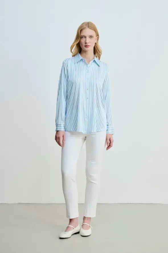 Striped Satin Shirt - Blue - Gusto