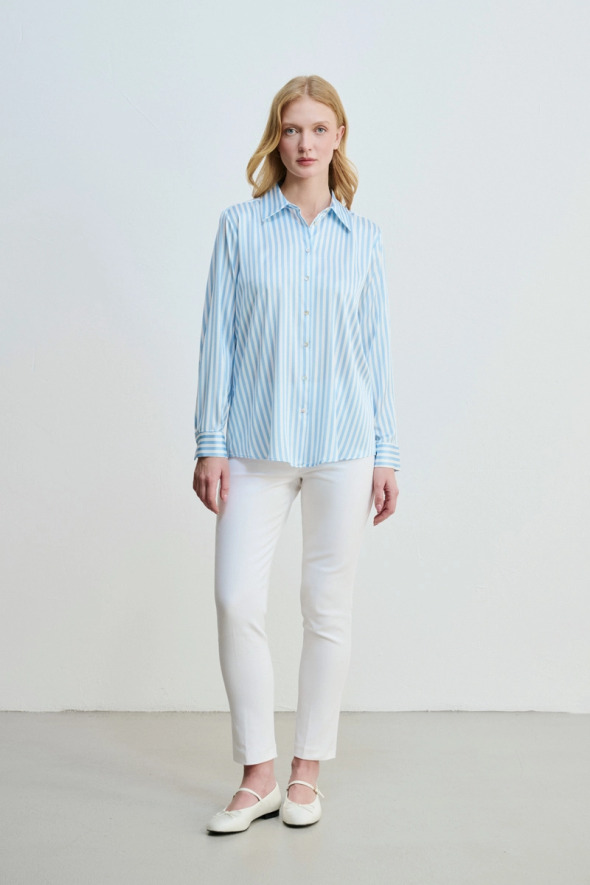 Striped Satin Shirt - Blue - 2