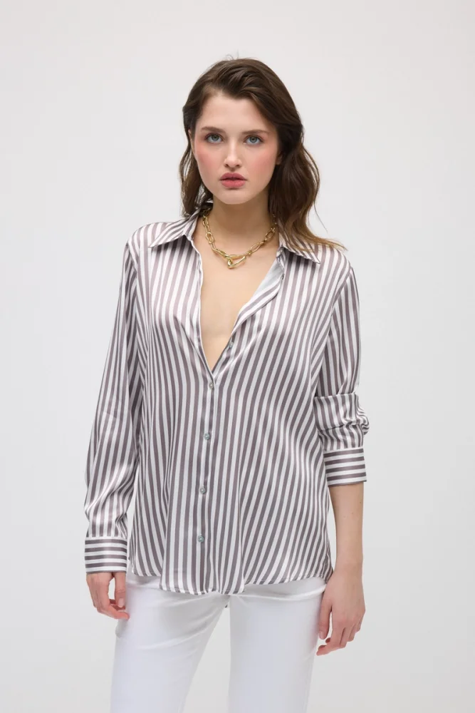 Striped Satin Shirt - Brown Brown