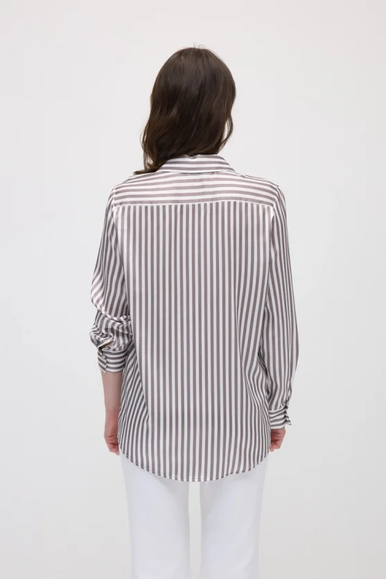 Striped Satin Shirt - Brown - 9