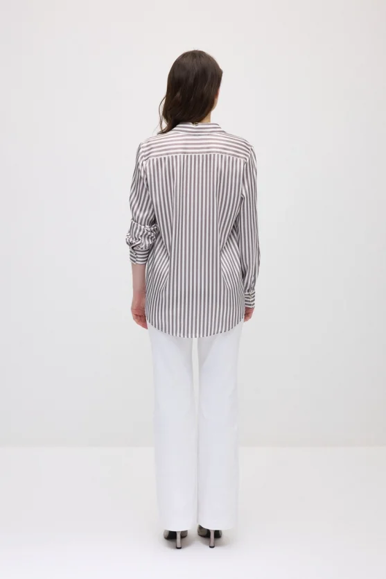 Striped Satin Shirt - Brown - 10