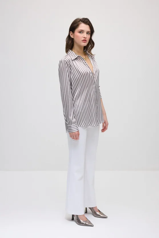 Striped Satin Shirt - Brown - Gusto