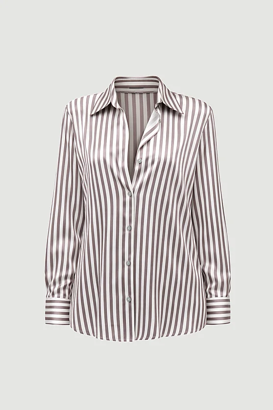 Striped Satin Shirt - Brown - 7