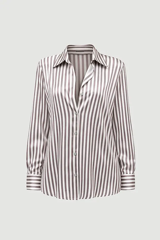 Striped Satin Shirt - Brown - Gusto