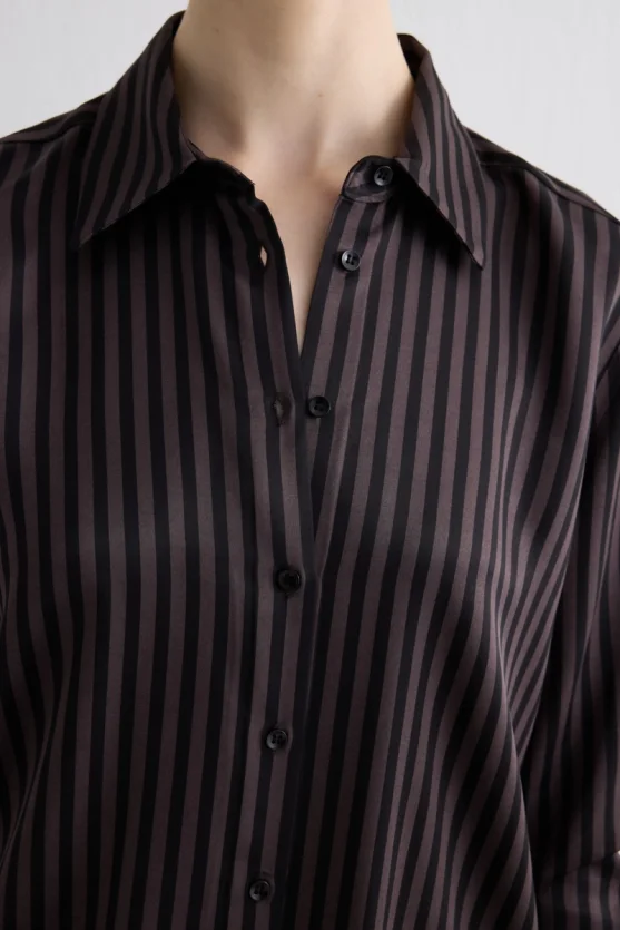 Striped Satin Shirt Brown - Gusto