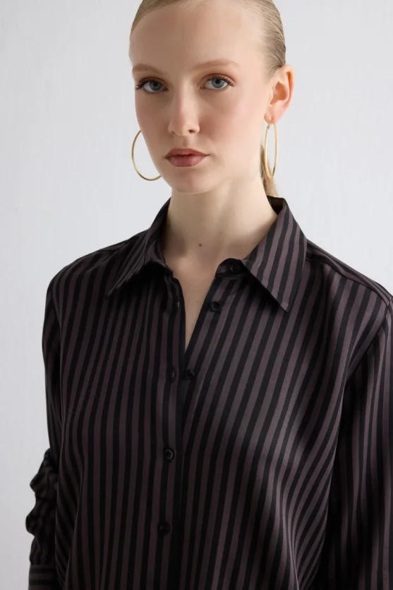 Striped Satin Shirt Brown - Gusto