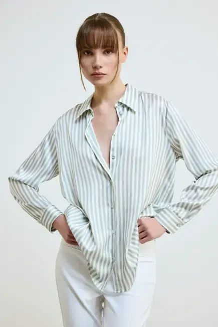 Striped Satin Shirt - Green Green