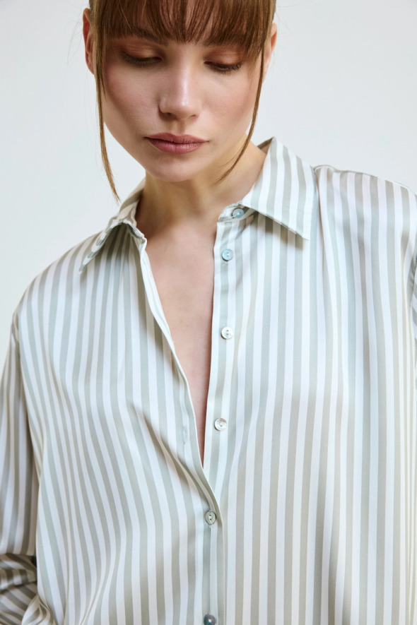 Striped Satin Shirt - Green - 4