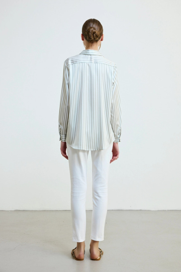 Striped Satin Shirt - Green - 5