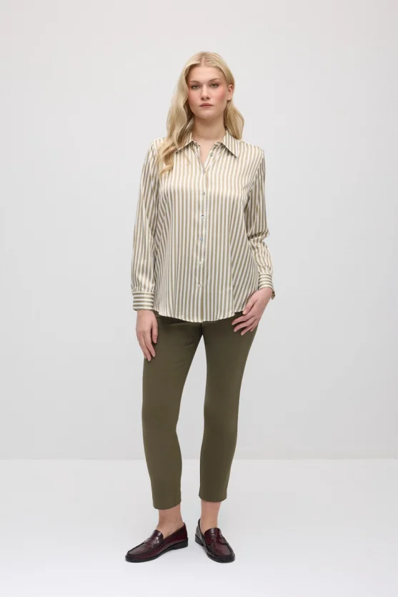 Striped Satin Shirt - Khaki - 4