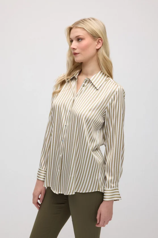 Striped Satin Shirt - Khaki - Gusto