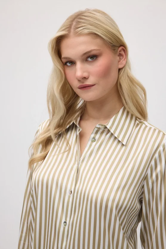 Striped Satin Shirt - Khaki - Gusto
