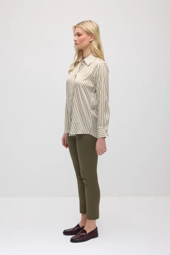 Striped Satin Shirt - Khaki - Gusto