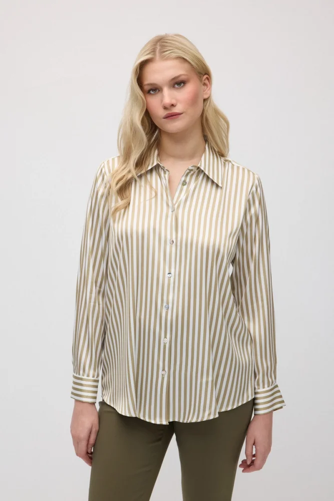 Striped Satin Shirt - Khaki Khaki