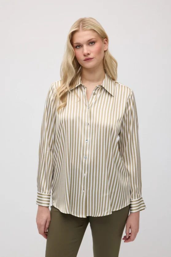 Striped Satin Shirt - Khaki - Gusto