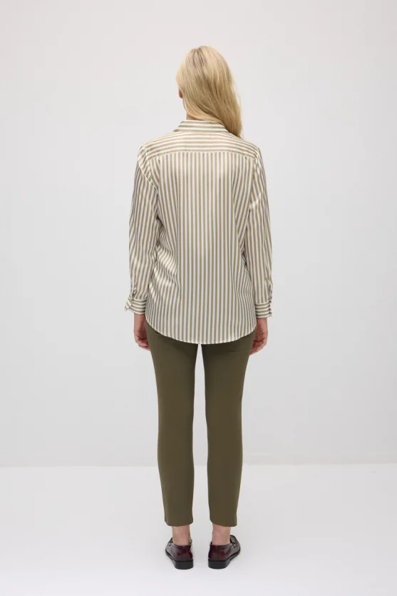 Striped Satin Shirt - Khaki - Gusto