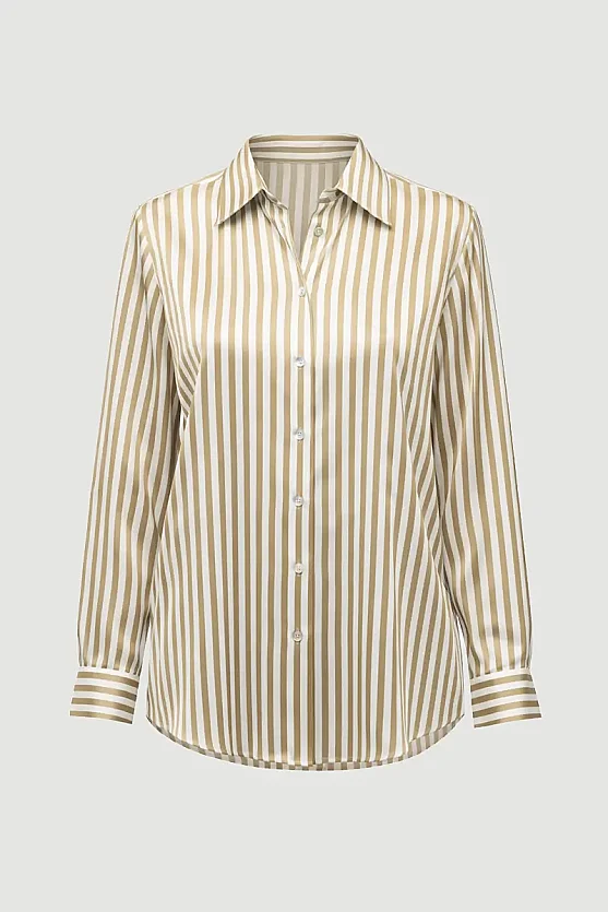 Striped Satin Shirt - Khaki - Gusto
