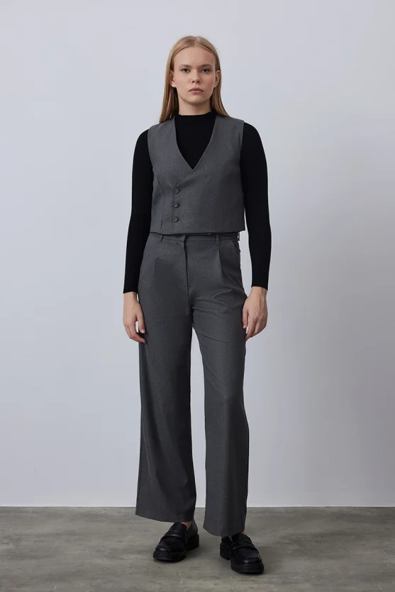 Striped Short Vest - Gray - 1