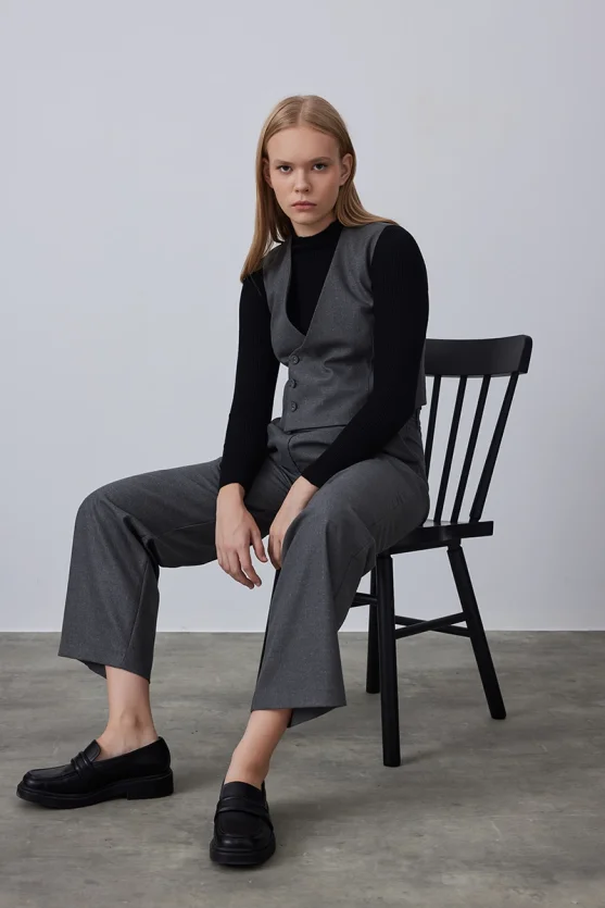 Striped Short Vest - Gray - 4