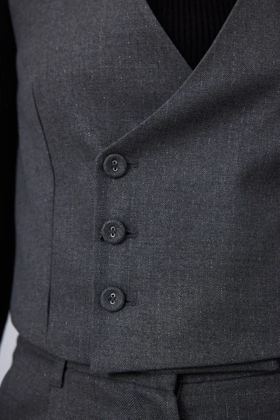 Striped Short Vest - Gray - Gusto