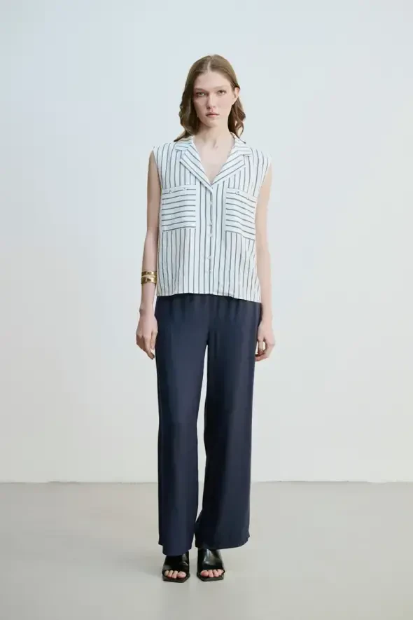 Striped Sleeveless Shirt - Navy - 2