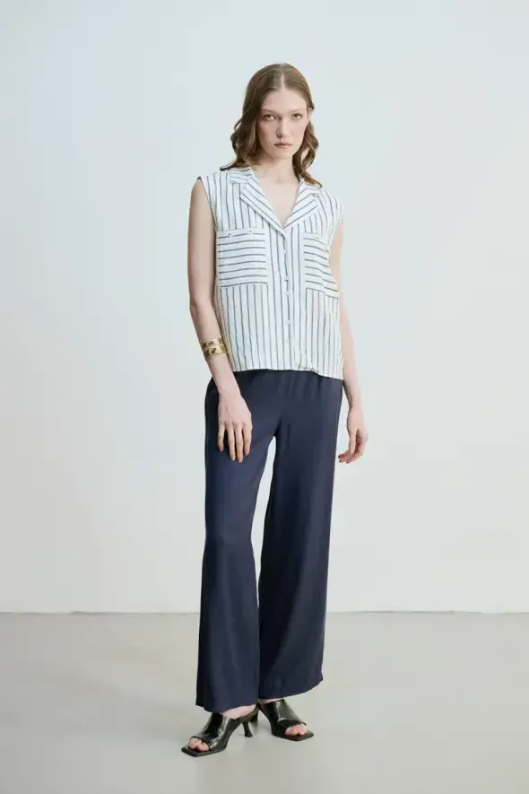Striped Sleeveless Shirt - Navy - 3