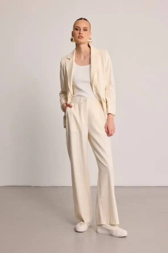 Striped Tencel Fabric Trousers - Ecru - 1