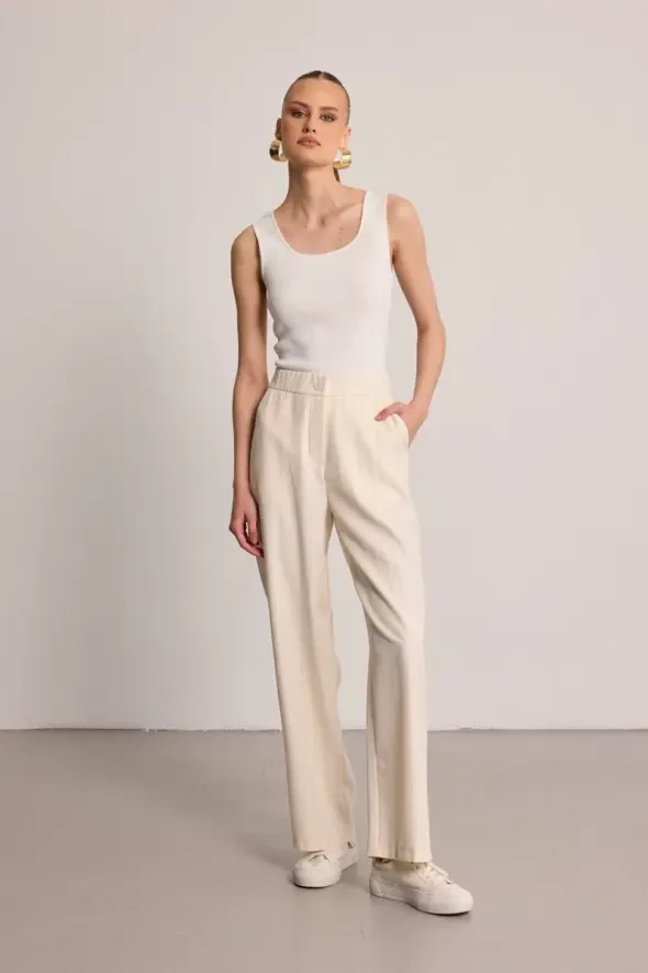 Striped Tencel Fabric Trousers - Ecru - 2