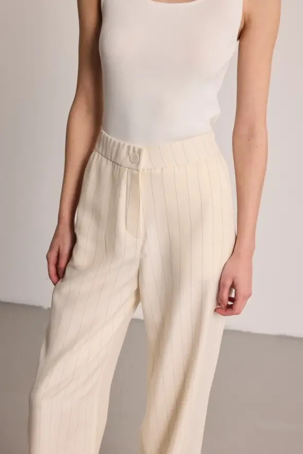Striped Tencel Fabric Trousers - Ecru - 3