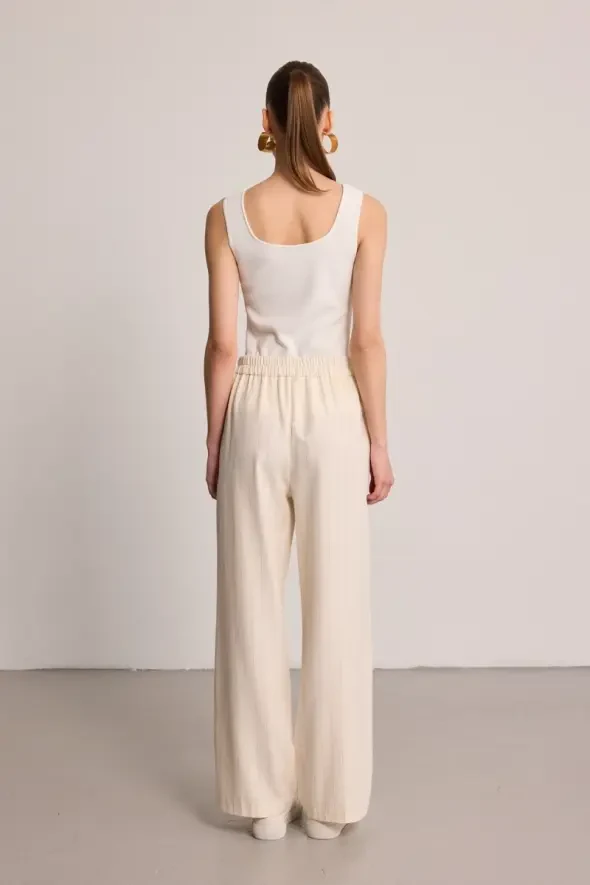 Striped Tencel Fabric Trousers - Ecru - 4