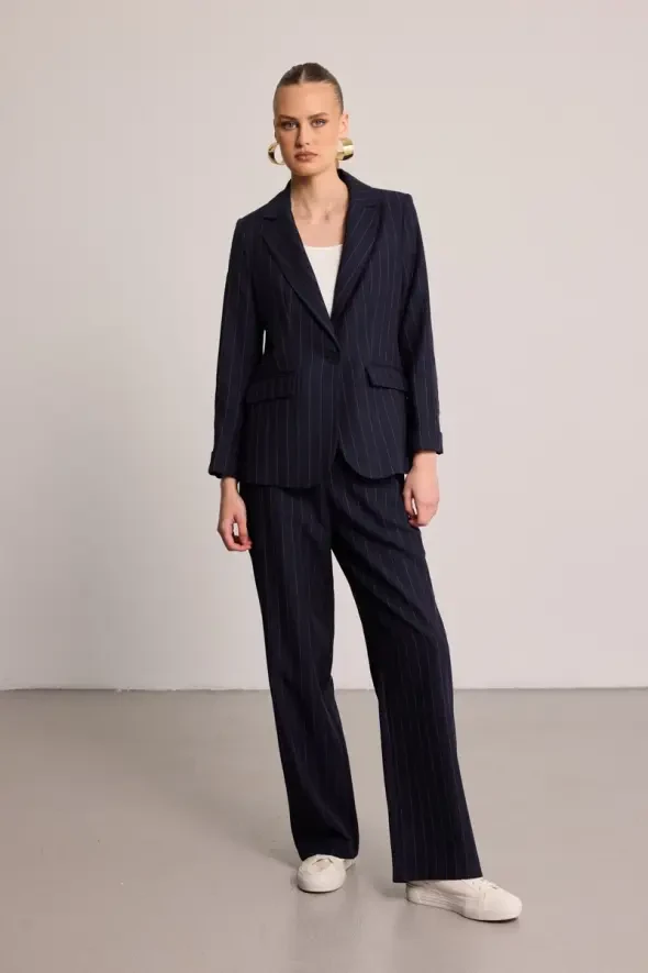 Striped Tencel Jacket - Navy Blue - 2