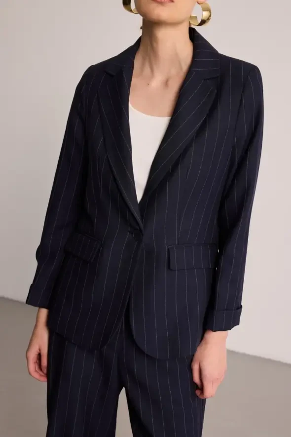 Striped Tencel Jacket - Navy Blue - 4