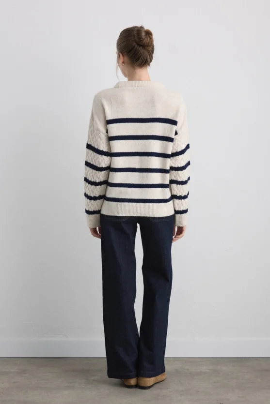 Striped Textured Knit Blouse Ecru - Gusto