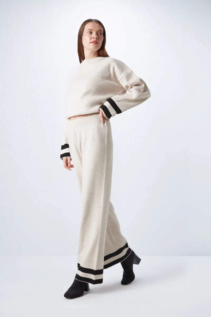Striped Tricot Trousers - Beige Autumn-Winter