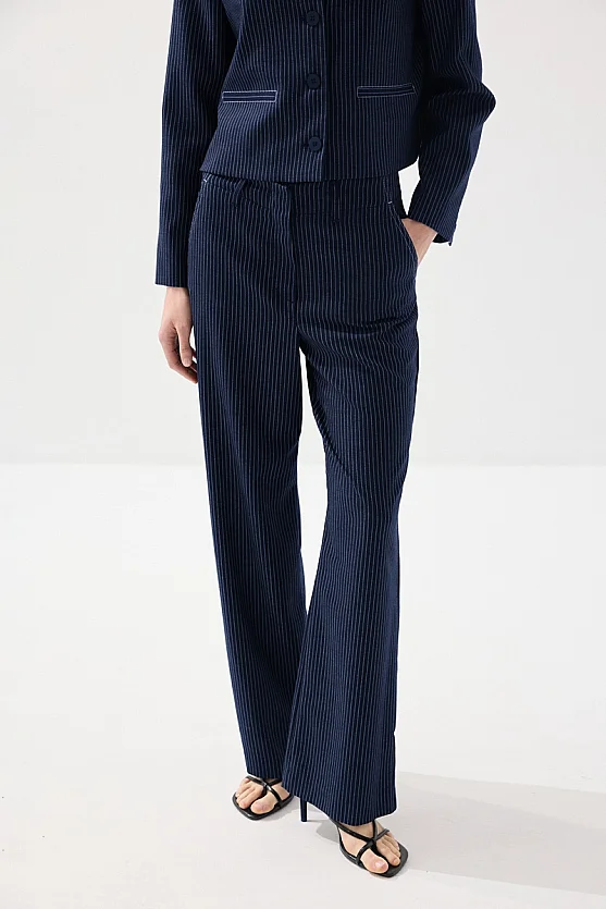 Striped Viscose Linen Pants - Navy Blue - Gusto