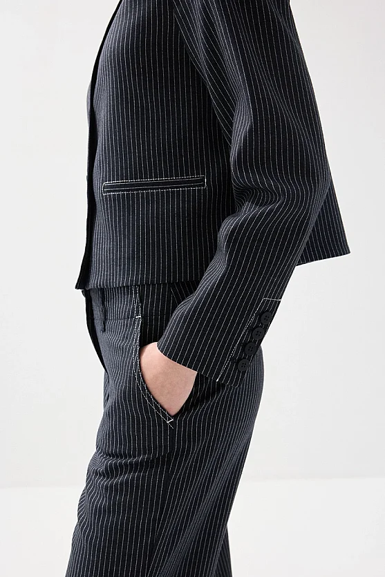 Striped Viscose Linen Pants - Navy Blue - Gusto