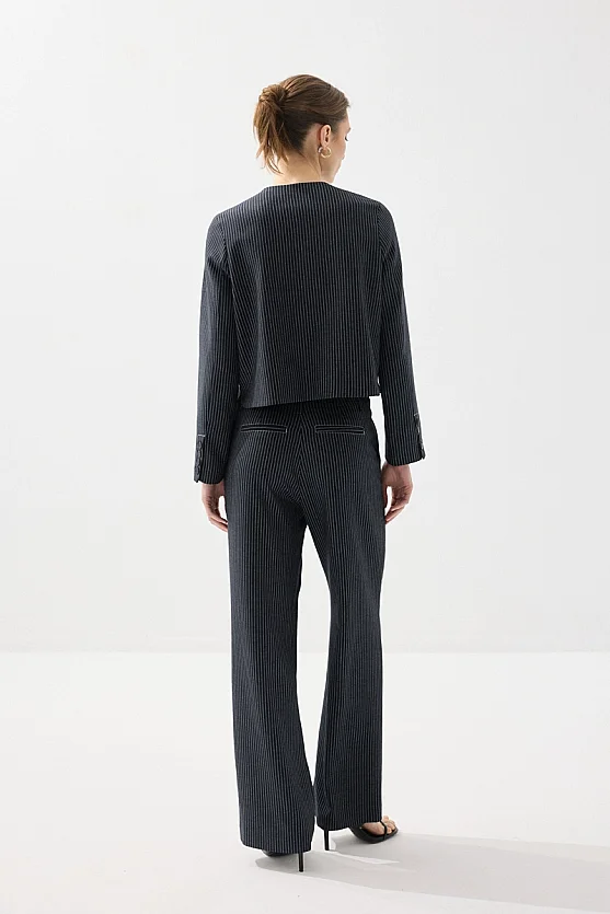 Striped Viscose Linen Pants - Navy Blue - Gusto