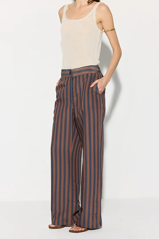 Striped Viscose Pants - Brown - Gusto