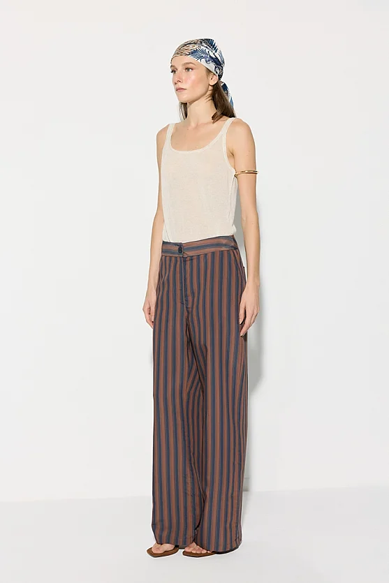 Striped Viscose Pants - Brown - Gusto
