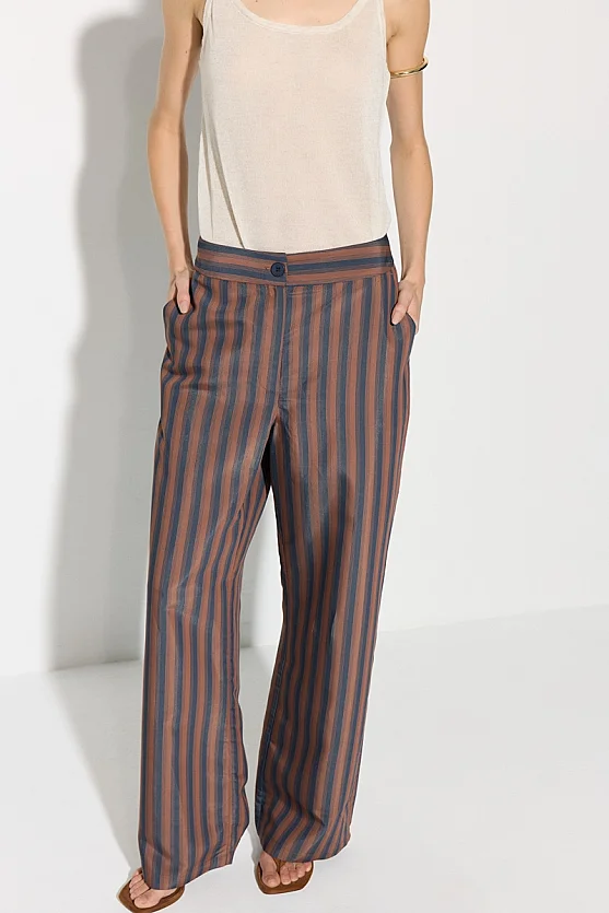 Striped Viscose Pants - Brown - Gusto