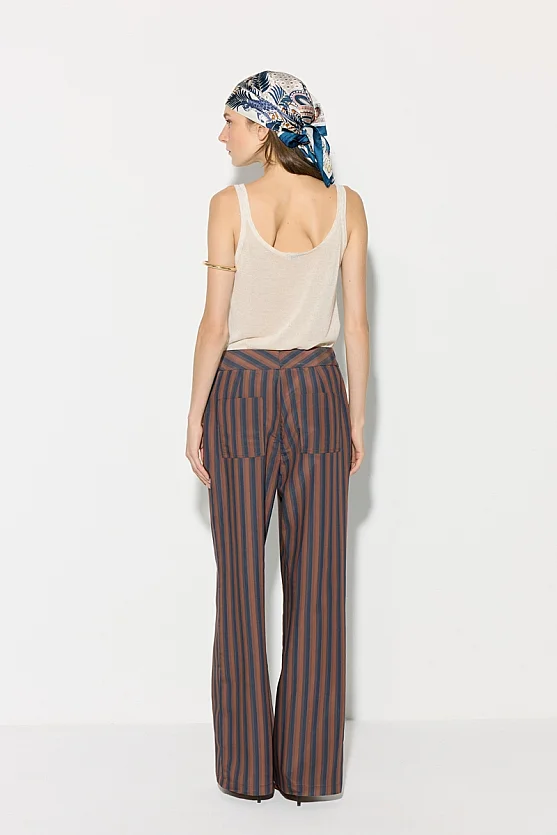 Striped Viscose Pants - Brown - Gusto