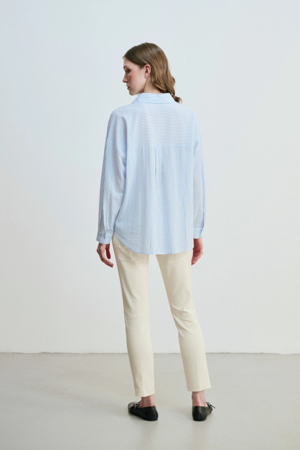 Striped Viscose Shirt - Blue - 3
