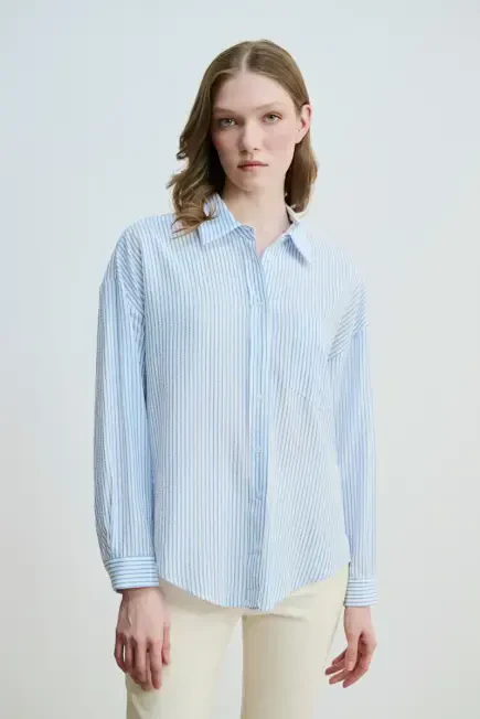 Striped Viscose Shirt - Blue Blue